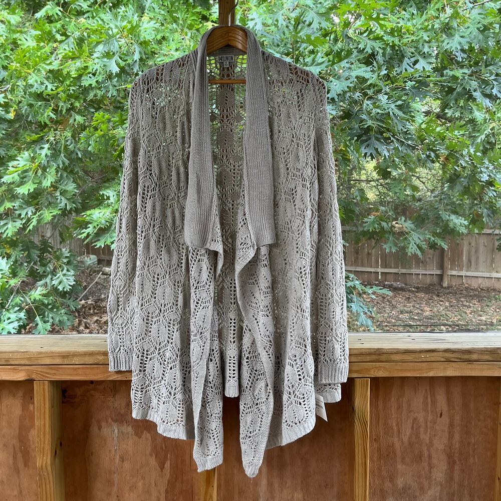14th & Union Longline Open Front Crocheted Cardigan In Oatmeal Size M. NEW.